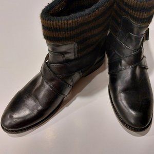Splendid Black Leather Ankle Boots w/Brown/Black Knit Top - Size 9.5M